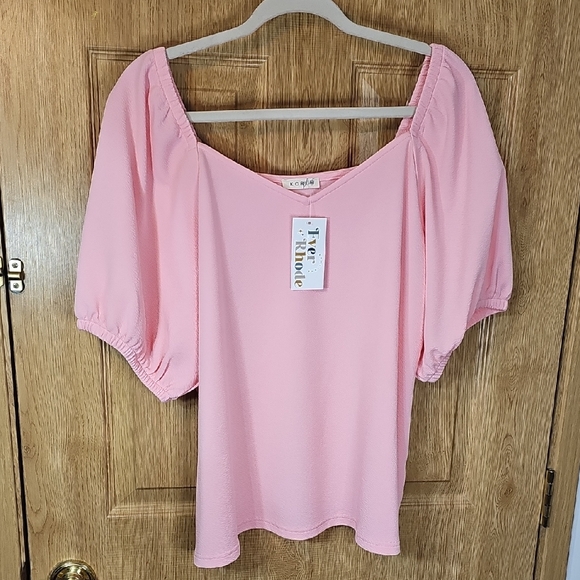 Kori Plus Tops - Elegant Pink Puff Sleeve Blouse